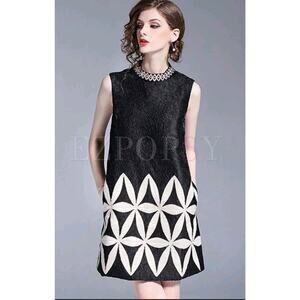 Elegant Black and White Midi Dress